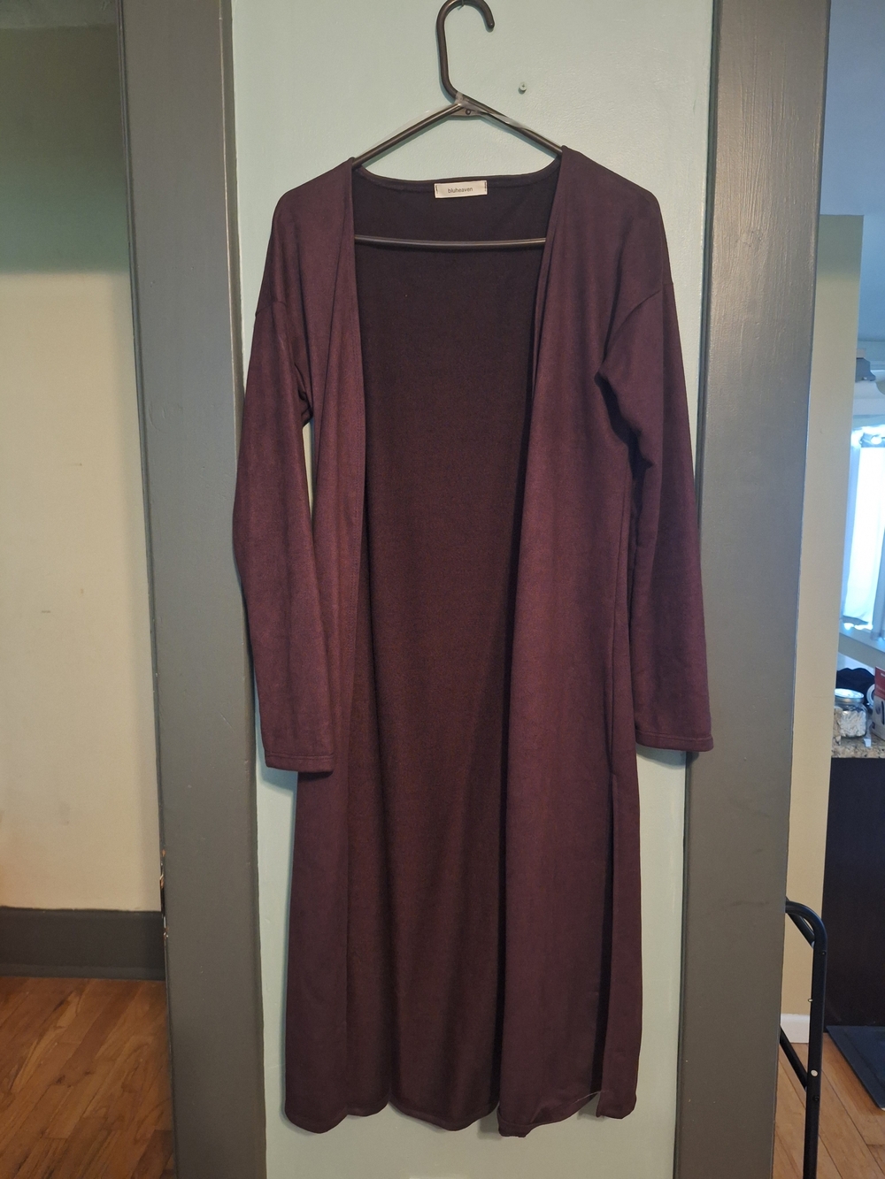Long Open-Front Women's Dress Cardigan in Plum by Unknown